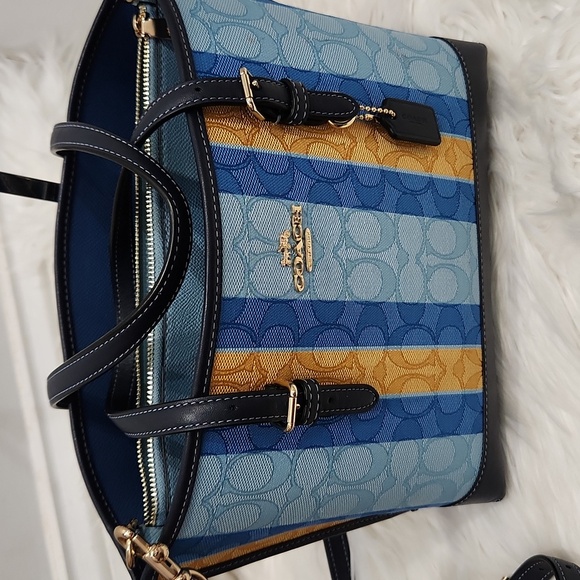 🔹️Coach🔹 Mollie Tote 25 Signature Jacquard With Stripes And Matching Wallet 💙 - Picture 15 of 17